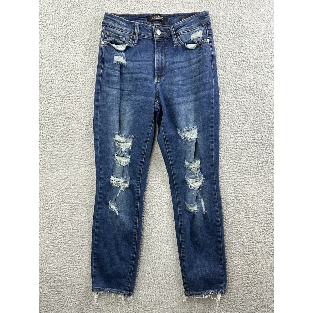 Judy Blue Jeans Womens Boyfriend Fit Size 1/25 Blue Destroyed Ripped Stretch